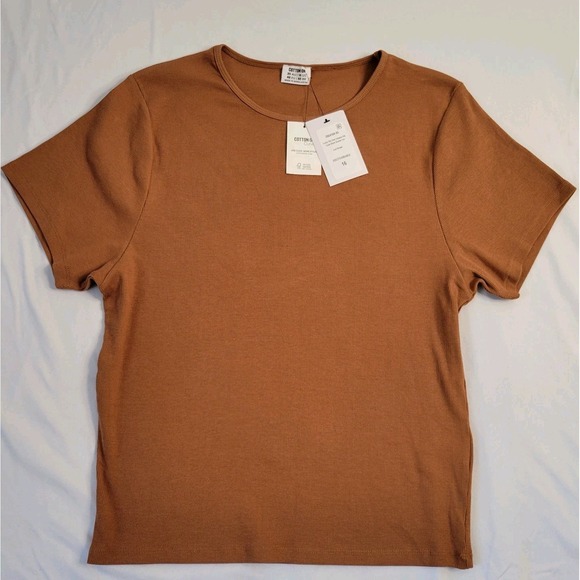 Cotton On Tops - Women's Tshirt Top Sz 16 Leaf Brown Short Sleeve Casual Blouse Tees Essential Pc